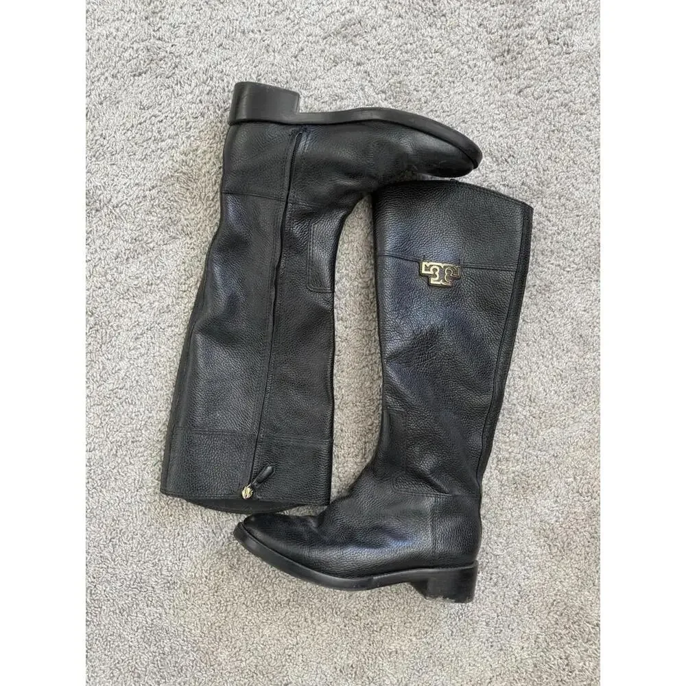TORY BURCH Women Black Leather‎ Tall Riding Boots US 8.5 Derby Equestrian